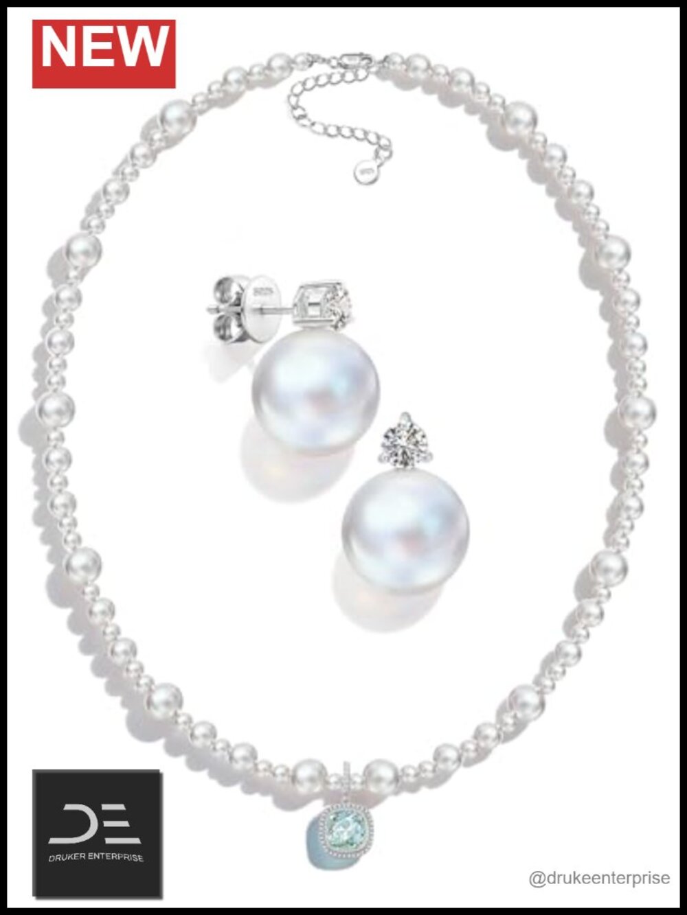 Swarovski Pearl Necklace & Earrings Set 925 Sterling Silver